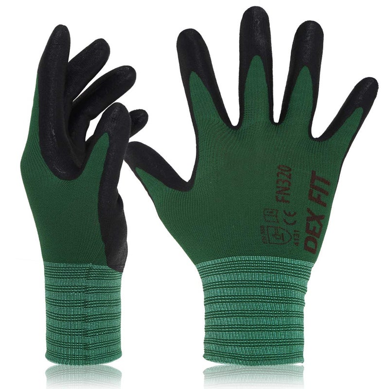 DEX FIT Premium Nylon Nitrile Work Gloves FN320, 3 Pairs, 3D-Comfort Stretchy Fit, Firm Grip, Thin & Lightweight, Durable, Breathable & Cool, Machine Washable; Forest Green 8 (M) - Image 1